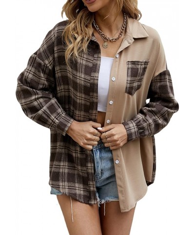 Women Oversized Flannel Plaid Shirts Long Sleeve Button Down Shacket Lapel Loose Casual Fall Plaid Jacket Shirt Blouse Tops K...