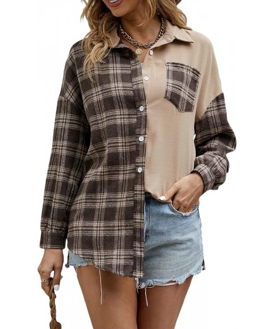 Women Oversized Flannel Plaid Shirts Long Sleeve Button Down Shacket Lapel Loose Casual Fall Plaid Jacket Shirt Blouse Tops K...