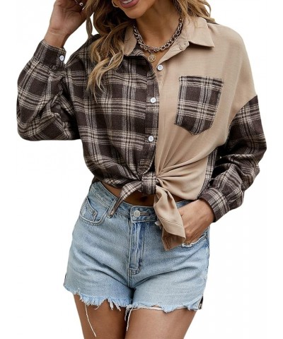 Women Oversized Flannel Plaid Shirts Long Sleeve Button Down Shacket Lapel Loose Casual Fall Plaid Jacket Shirt Blouse Tops K...