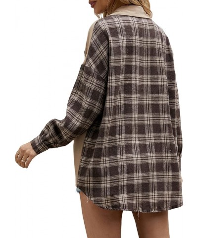 Women Oversized Flannel Plaid Shirts Long Sleeve Button Down Shacket Lapel Loose Casual Fall Plaid Jacket Shirt Blouse Tops K...