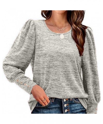 Womens Long Sleeve Tops Puff Tops Fall Long Sleeve Tops Tunic Button Down Shirts Casual Tops for Women-Green||XXL Gray Small ...