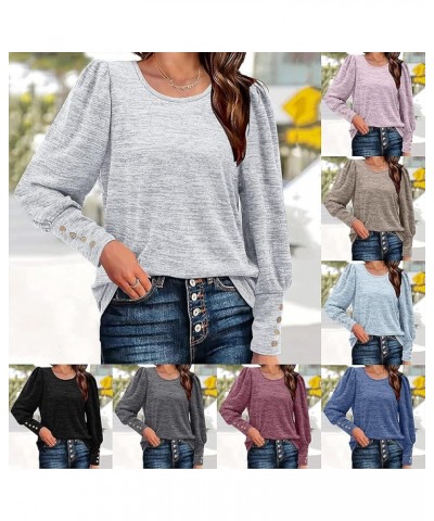 Womens Long Sleeve Tops Puff Tops Fall Long Sleeve Tops Tunic Button Down Shirts Casual Tops for Women-Green||XXL Gray Small ...