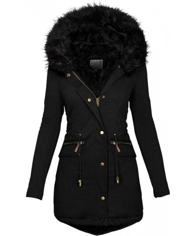 Women's Winter Fleece Fur Wool Jackets Slim Fit Button Down Trench Coats Hooded with Pockets 891 Zl D-black $18.04 Coats