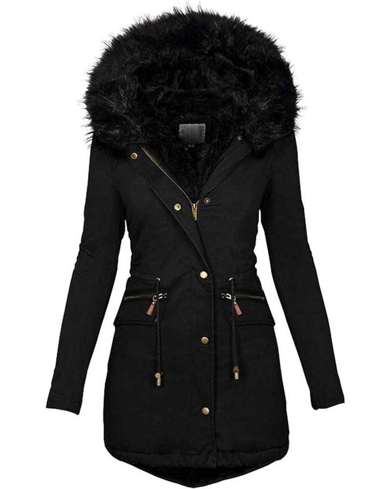 Women's Winter Fleece Fur Wool Jackets Slim Fit Button Down Trench Coats Hooded with Pockets 891 Zl D-black $18.04 Coats