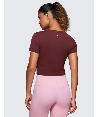 Butterluxe Short Sleeve Shirts for Women High Neck Crop Tops Basic Fitted T-Shirt Gym Workout Top Red Merlot $14.88 Activewear