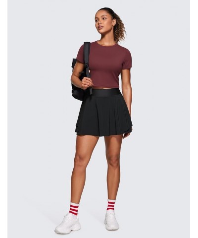 Butterluxe Short Sleeve Shirts for Women High Neck Crop Tops Basic Fitted T-Shirt Gym Workout Top Red Merlot $14.88 Activewear