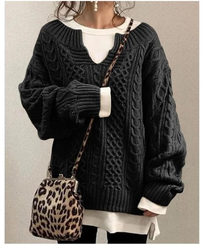 Slouchy Cable Knit Sweater Women Fall Fashion V-Neck,Sleeve Loose Cable Knit Sweater Pullover XX-Large C $20.29 Sweaters