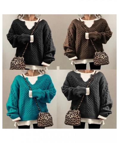 Slouchy Cable Knit Sweater Women Fall Fashion V-Neck,Sleeve Loose Cable Knit Sweater Pullover XX-Large C $20.29 Sweaters