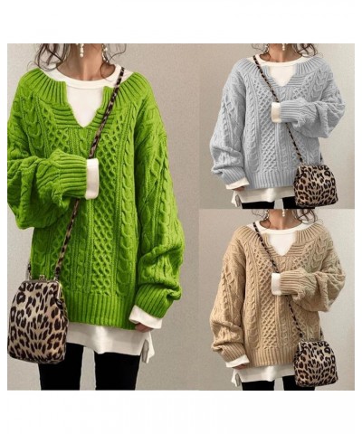 Slouchy Cable Knit Sweater Women Fall Fashion V-Neck,Sleeve Loose Cable Knit Sweater Pullover XX-Large C $20.29 Sweaters