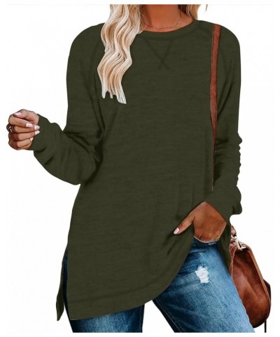 Womens Long Sleeve T Shirts Casual Blouses Trendy Tops Side Split Tunics Army Green $12.18 Tops