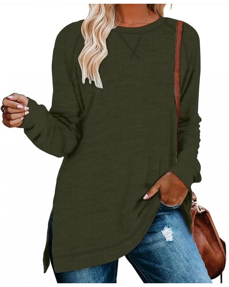 Womens Long Sleeve T Shirts Casual Blouses Trendy Tops Side Split Tunics Army Green $12.18 Tops