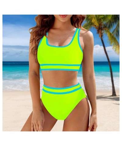 Women Bikini Sets High Waist Tummy Control Swimsuit Color Block Bathing Suits Tankini Suits for Women 03-mint Green $7.64 Swi...