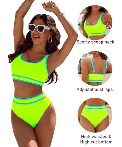 Women Bikini Sets High Waist Tummy Control Swimsuit Color Block Bathing Suits Tankini Suits for Women 03-mint Green $7.64 Swi...