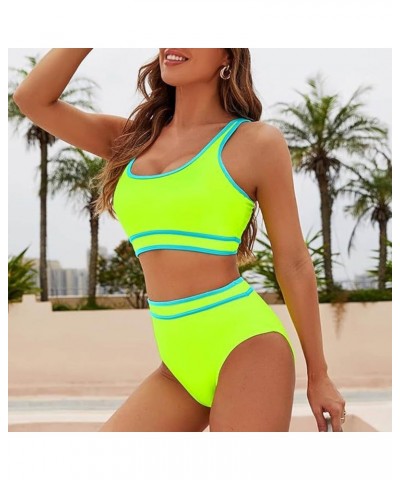 Women Bikini Sets High Waist Tummy Control Swimsuit Color Block Bathing Suits Tankini Suits for Women 03-mint Green $7.64 Swi...