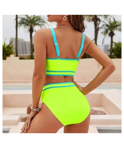 Women Bikini Sets High Waist Tummy Control Swimsuit Color Block Bathing Suits Tankini Suits for Women 03-mint Green $7.64 Swi...