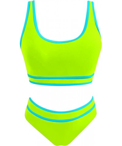 Women Bikini Sets High Waist Tummy Control Swimsuit Color Block Bathing Suits Tankini Suits for Women 03-mint Green $7.64 Swi...