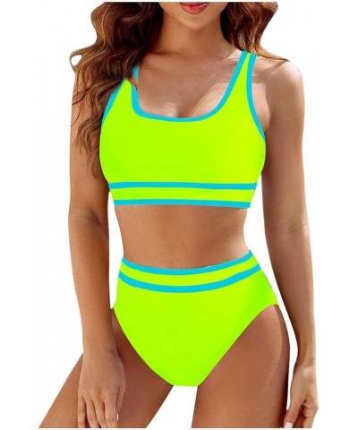 Women Bikini Sets High Waist Tummy Control Swimsuit Color Block Bathing Suits Tankini Suits for Women 03-mint Green $7.64 Swi...