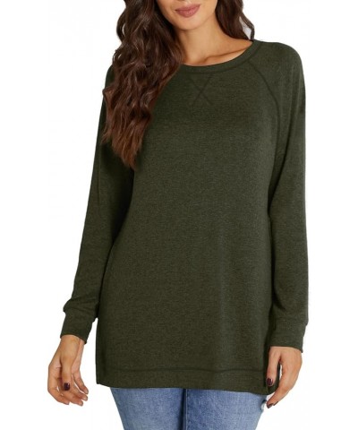 Womens Long Sleeve T Shirts Casual Blouses Trendy Tops Side Split Tunics Army Green $12.18 Tops