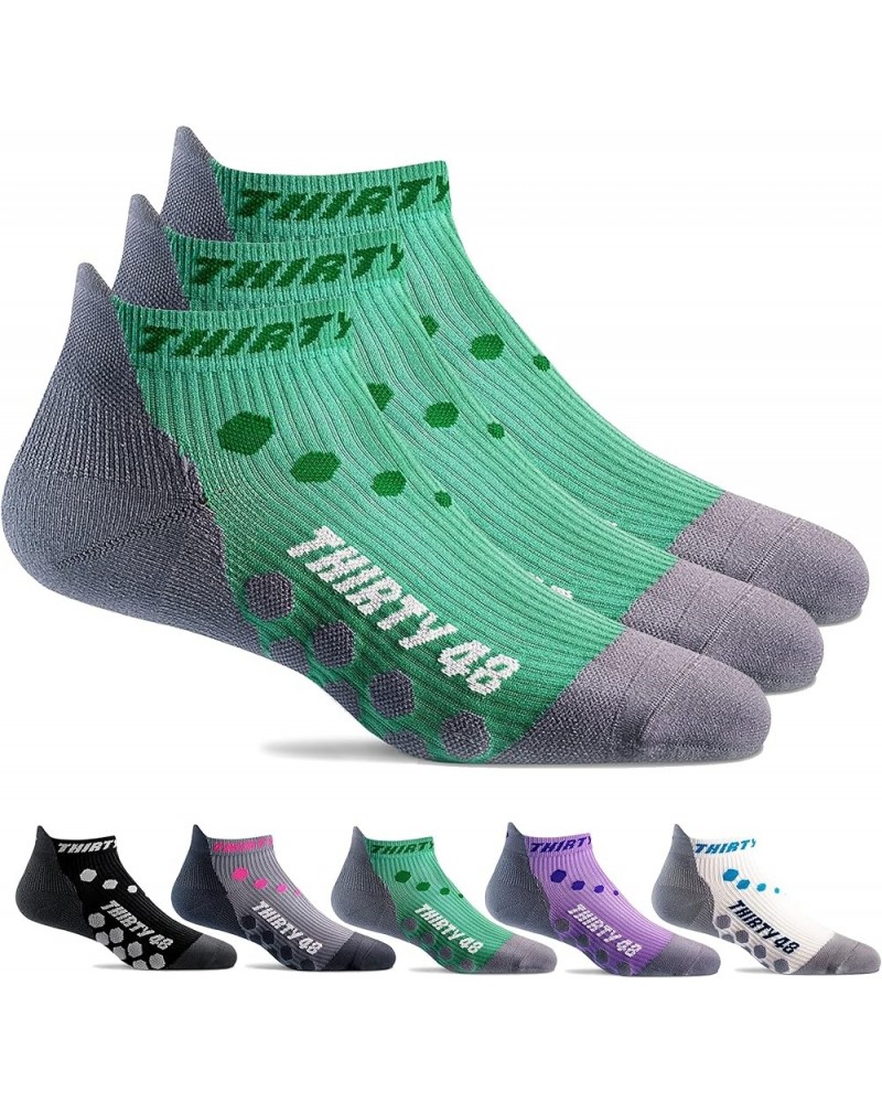 Compression Low Cut Running Socks for Men and Women | 15-20mmHg Compression Small [3 Pairs] Green/Gray $14.25 Activewear