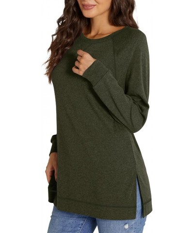 Womens Long Sleeve T Shirts Casual Blouses Trendy Tops Side Split Tunics Army Green $12.18 Tops