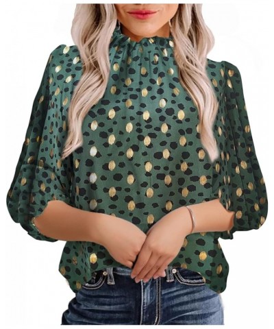 Women's Leopard Printed Ruffle Hem Long Sleeve Mock Neck Blouses Top Leopard Green 01 $10.61 Blouses