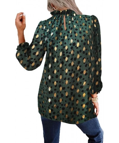 Women's Leopard Printed Ruffle Hem Long Sleeve Mock Neck Blouses Top Leopard Green 01 $10.61 Blouses