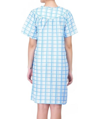 Women's Short Sleeve Snap-Front Plaid Seersucker Cotton-rich House Coat Blue $11.66 Others