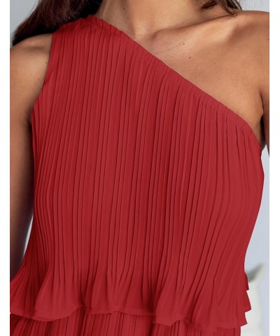 Women's 2024 Summer Sleeveless Mini Dress Boho One Shoulder Ruffle Tiered Layered Chiffon Flowy A Line Dresses Red $25.75 Dre...