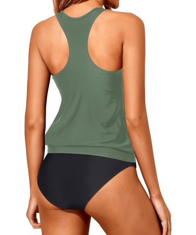 Women Two Piece Tankini Blouson Swimsuit Bathing Suits Racerback Swim Tank Tops with Bottoms Tummy Control Swimwear Army Gree...