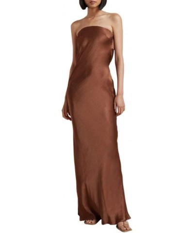 Women's Off Shoulder Satin Maxi Dress Elegant Strapless Split Bodycon Long Dresses Backless Evening Party Dress Brown $10.03 ...