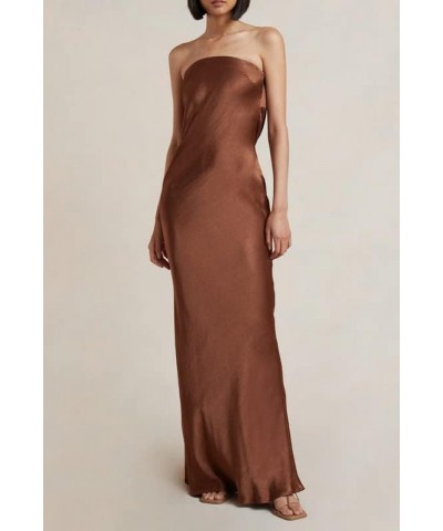 Women's Off Shoulder Satin Maxi Dress Elegant Strapless Split Bodycon Long Dresses Backless Evening Party Dress Brown $10.03 ...