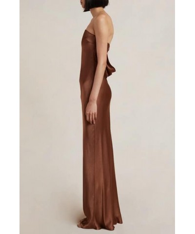 Women's Off Shoulder Satin Maxi Dress Elegant Strapless Split Bodycon Long Dresses Backless Evening Party Dress Brown $10.03 ...