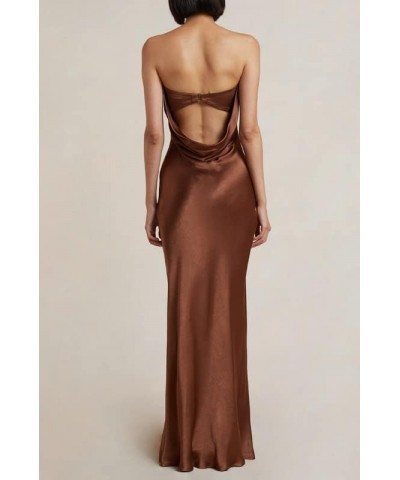 Women's Off Shoulder Satin Maxi Dress Elegant Strapless Split Bodycon Long Dresses Backless Evening Party Dress Brown $10.03 ...