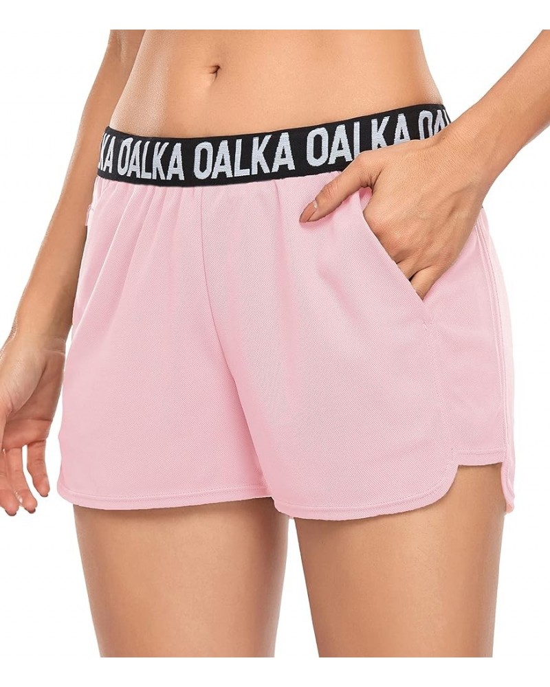 Women's Running Shorts Workout Athletic Fitness Side Pockets Gym Shorts Pink $7.64 Activewear