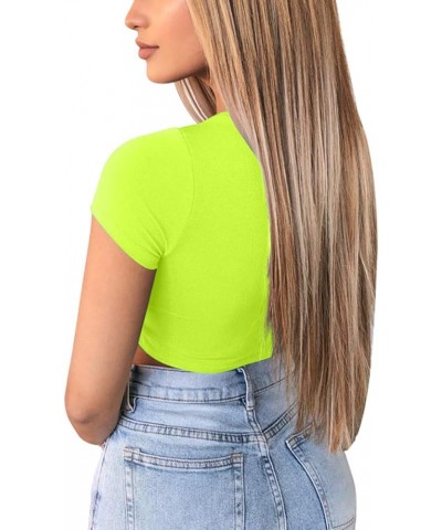 Women's Sexy Ruched Tie Up Crop Top Basic Long Sleeve Cut Out T Shirt Short Sleeve Fluogreen $8.80 T-Shirts