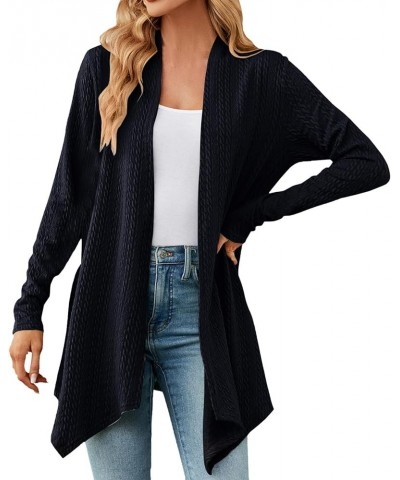 Women's Long Sleeve Plaid Oversized Sweater Cozy Popcorn Cardigan Chunky Open Front Cable Knit Cardigans D1216-3-navy $26.31 ...