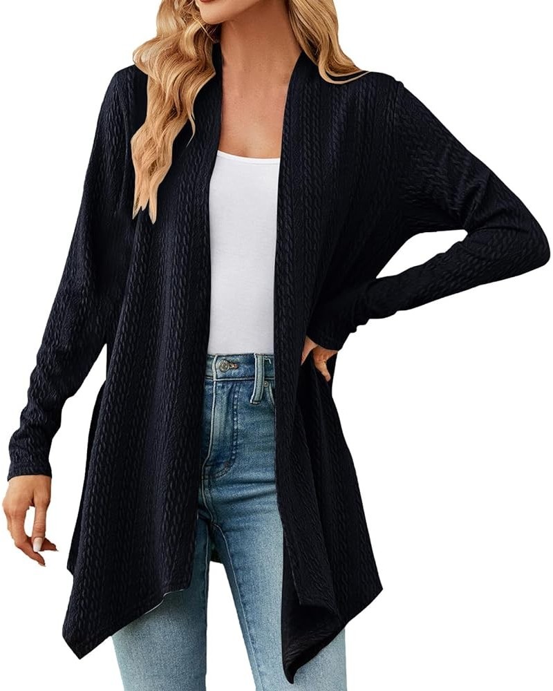 Women's Long Sleeve Plaid Oversized Sweater Cozy Popcorn Cardigan Chunky Open Front Cable Knit Cardigans D1216-3-navy $26.31 ...