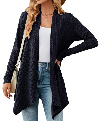 Women's Long Sleeve Plaid Oversized Sweater Cozy Popcorn Cardigan Chunky Open Front Cable Knit Cardigans D1216-3-navy $26.31 ...