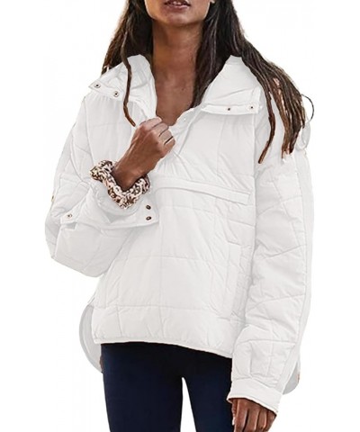 Womens Dolman Long Sleeve Quilted Jackets Lightweight Oversized Padded Coat Winter Fashion Warm Outwear with Pockets C-white ...