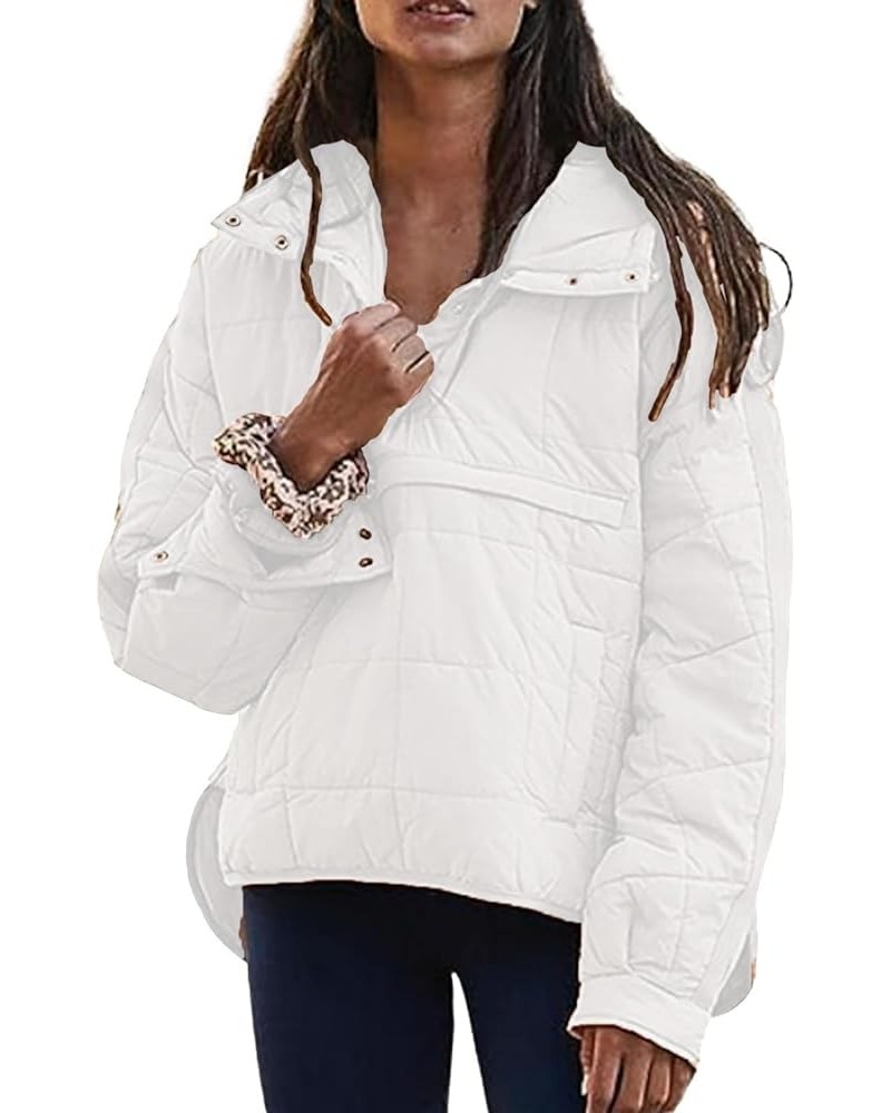 Womens Dolman Long Sleeve Quilted Jackets Lightweight Oversized Padded Coat Winter Fashion Warm Outwear with Pockets C-white ...