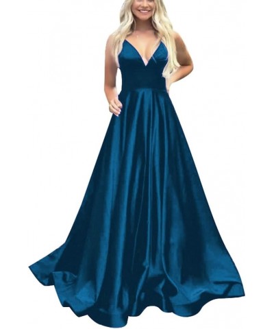 Satin Ball Gown Prom Dresses for Women with Pocket A Line Long Wedding Guest Dresses Evening Gown Peacock $34.05 Dresses