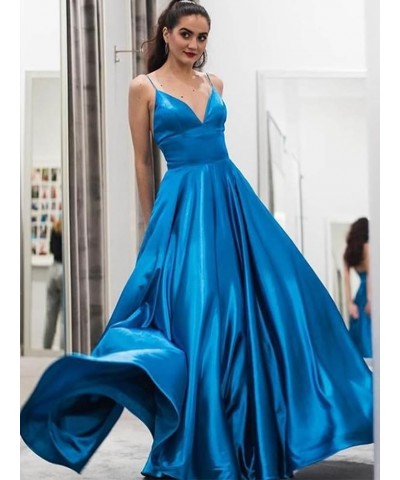 Satin Ball Gown Prom Dresses for Women with Pocket A Line Long Wedding Guest Dresses Evening Gown Peacock $34.05 Dresses