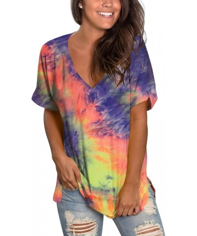 Women's Tshirts Casual V Neck Short Sleeve Loose Summer Tunic Tops Tie Dye Orange Pink Blue $15.95 Tops