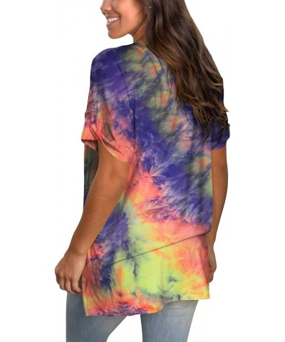 Women's Tshirts Casual V Neck Short Sleeve Loose Summer Tunic Tops Tie Dye Orange Pink Blue $15.95 Tops