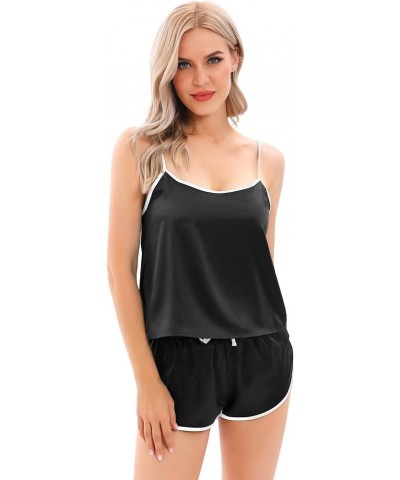 Womens Silk Soft Pajamas Soft Summer Sleepwear Loose Comfy Loungewear Casual Sleep Nightwear S-XXL Cami Cami B-black $9.00 Sl...