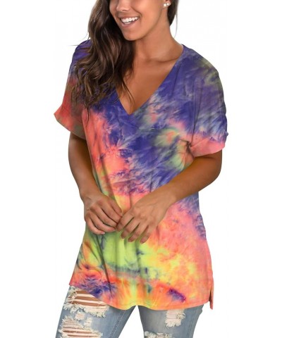 Women's Tshirts Casual V Neck Short Sleeve Loose Summer Tunic Tops Tie Dye Orange Pink Blue $15.95 Tops