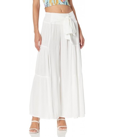 Women's Tie Waist Tiered Wide Leg Pants White $19.95 Pants