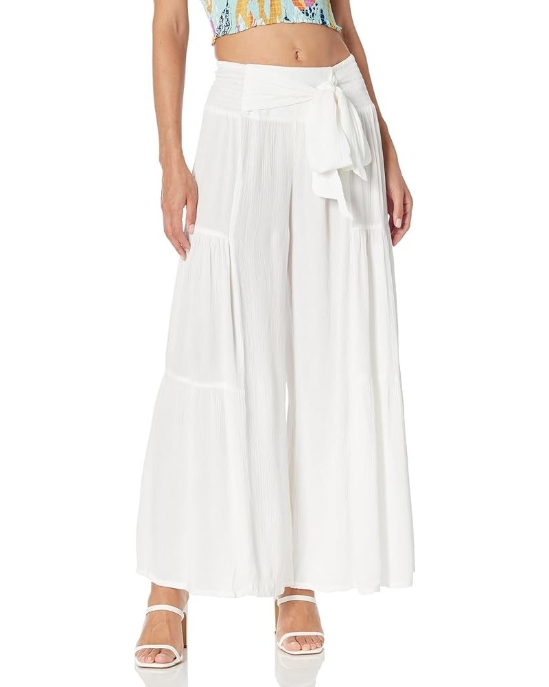 Women's Tie Waist Tiered Wide Leg Pants White $19.95 Pants