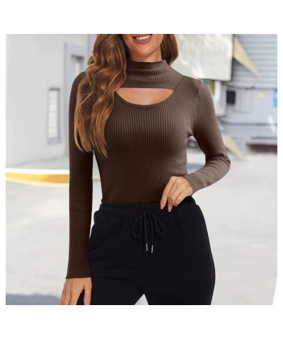 Women Knitted Bottoming Shirt Inner Half Turtleneck Sweater Design Sexy Hollow Top Women Shirt with Pocket Coffee $13.44 Swea...