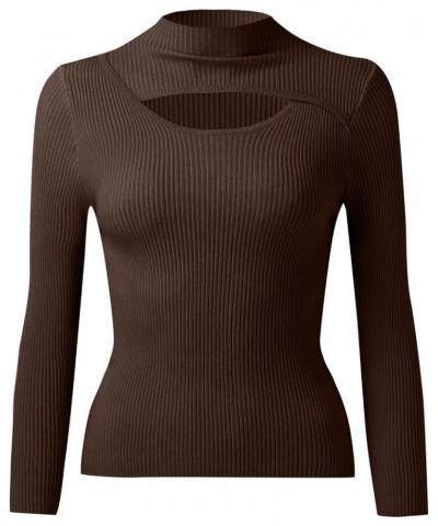 Women Knitted Bottoming Shirt Inner Half Turtleneck Sweater Design Sexy Hollow Top Women Shirt with Pocket Coffee $13.44 Swea...